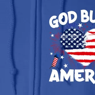 4th Of July God Bless America Heart Patriotic Funny Gift Full Zip Hoodie