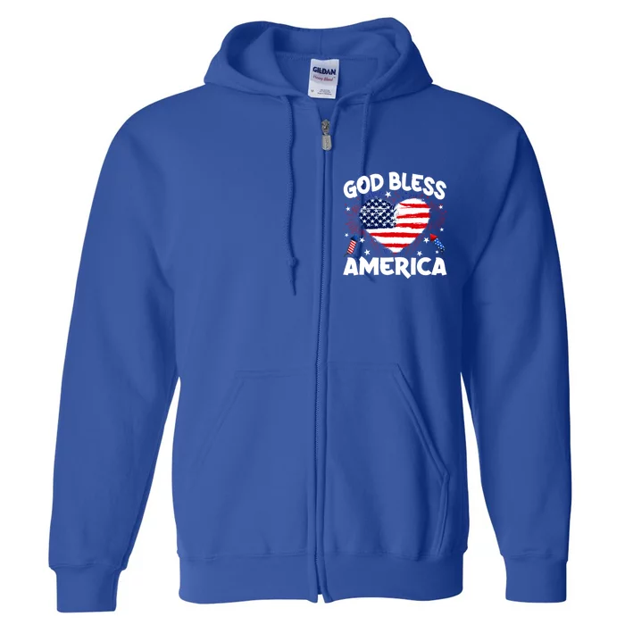 4th Of July God Bless America Heart Patriotic Funny Gift Full Zip Hoodie