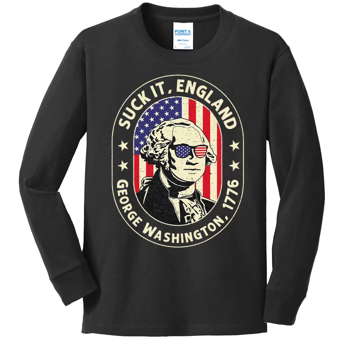 4th of July Suck It England George Washington 1776 Kids Long Sleeve Shirt