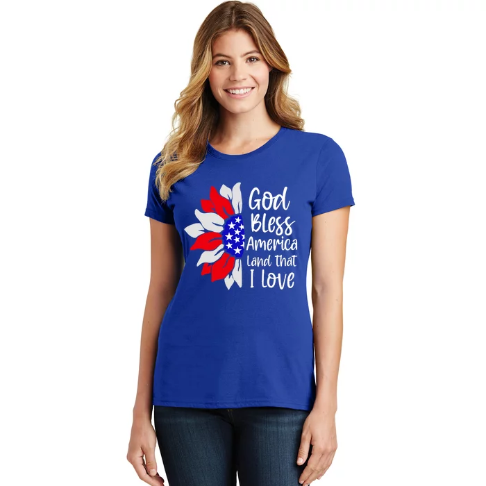 4th Of July God Bless America Land That I Love Sunflower Cool Gift Women's T-Shirt