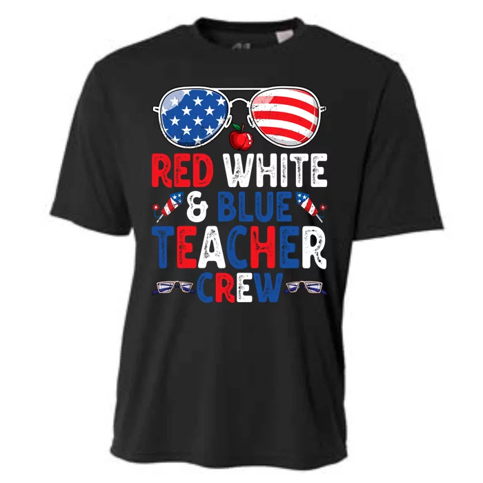 4th Of July Red White And Blue Teacher Crew American Flag Gift Cooling Performance Crew T-Shirt