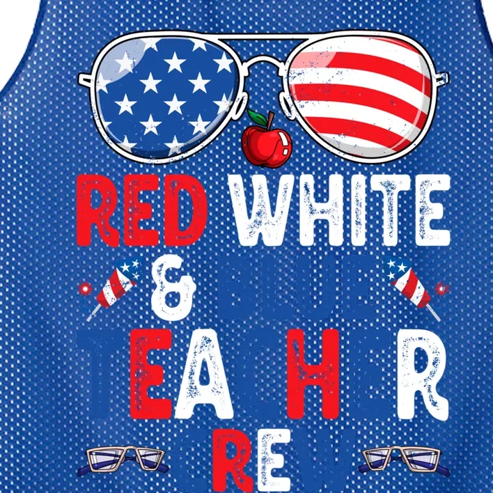 4th Of July Red White And Blue Teacher Crew American Flag Gift Mesh Reversible Basketball Jersey Tank