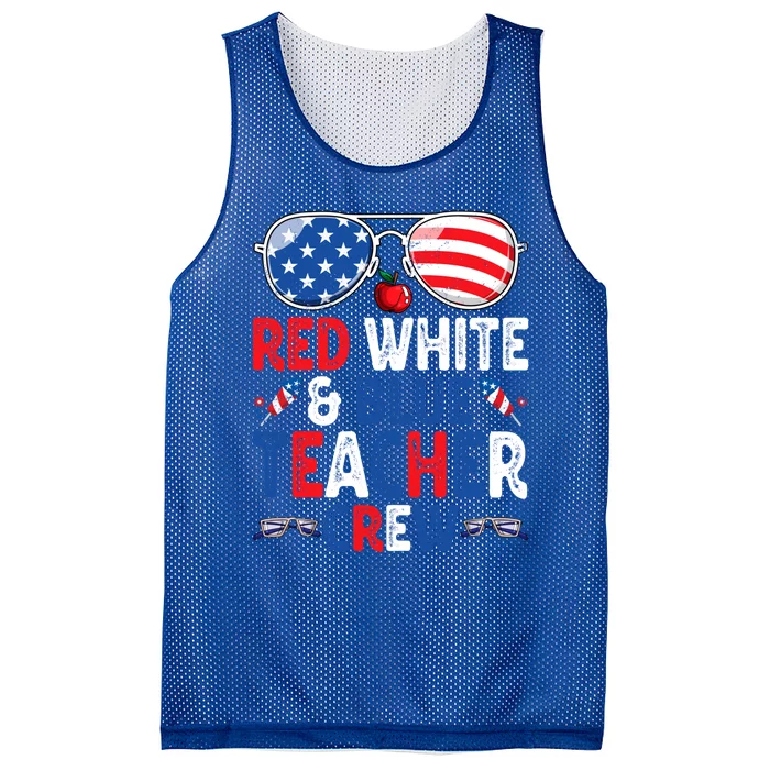 4th Of July Red White And Blue Teacher Crew American Flag Gift Mesh Reversible Basketball Jersey Tank