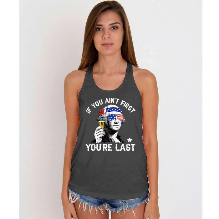 4th of july if you aint first george sloshington beer lover Women's Knotted Racerback Tank