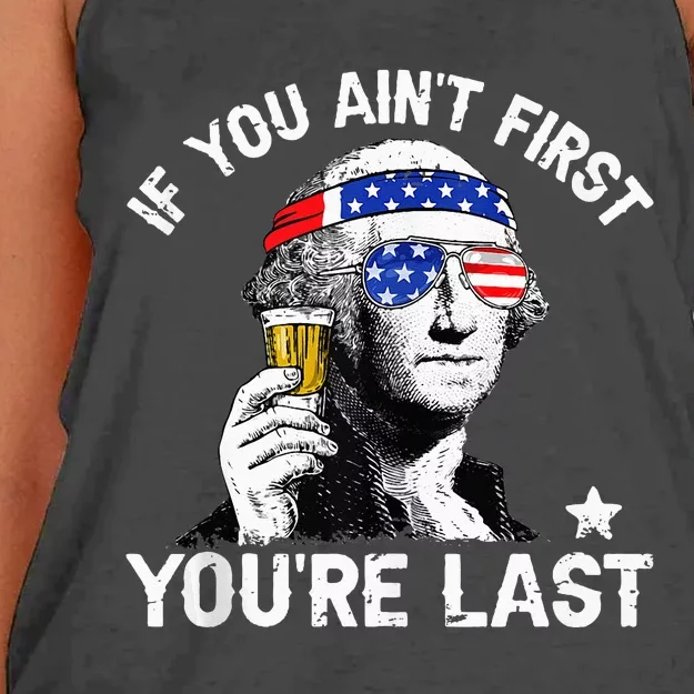 4th of july if you aint first george sloshington beer lover Women's Knotted Racerback Tank