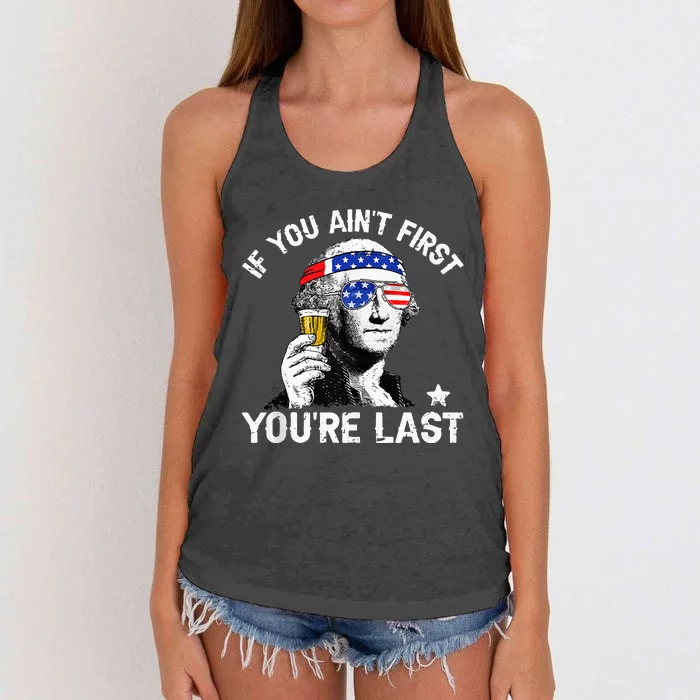 4th of july if you aint first george sloshington beer lover Women's Knotted Racerback Tank