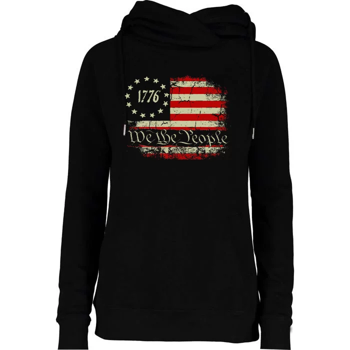 4th Of July We The People 1776 Usa Flag Womens Funnel Neck Pullover Hood