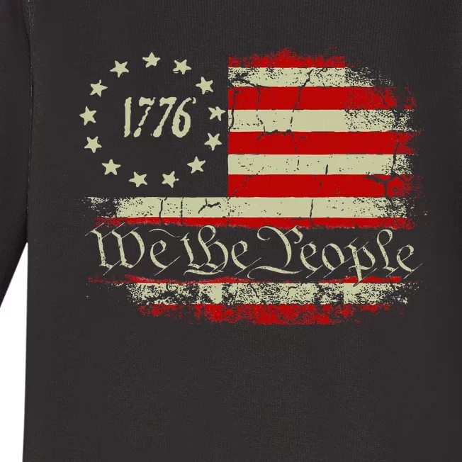 4th Of July We The People 1776 Usa Flag Baby Long Sleeve Bodysuit