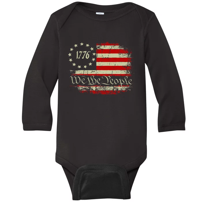 4th Of July We The People 1776 Usa Flag Baby Long Sleeve Bodysuit