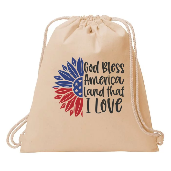 4th Of July God Bless America Sunflower Usa Flag Patriotic Gift Drawstring Bag