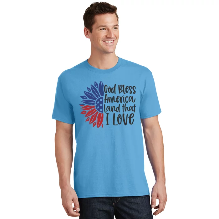 4th Of July God Bless America Sunflower Usa Flag Patriotic Gift T-Shirt