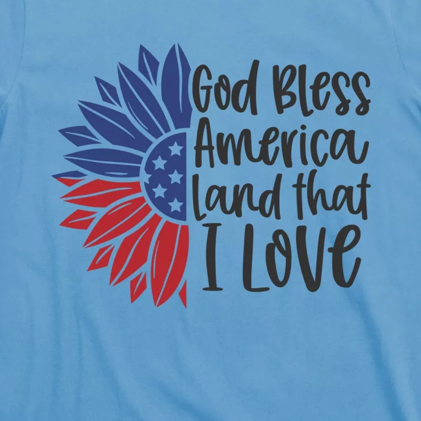 4th Of July God Bless America Sunflower Usa Flag Patriotic Gift T-Shirt