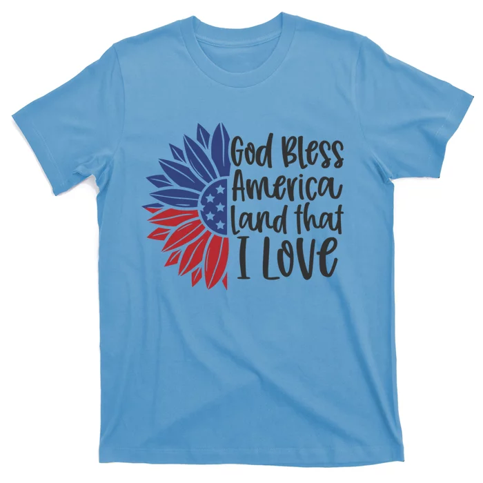 4th Of July God Bless America Sunflower Usa Flag Patriotic Gift T-Shirt