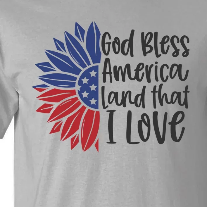 4th Of July God Bless America Sunflower Usa Flag Patriotic Gift Tall T-Shirt