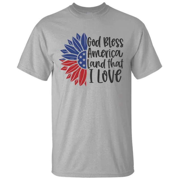 4th Of July God Bless America Sunflower Usa Flag Patriotic Gift Tall T-Shirt