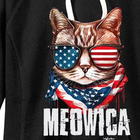 4th Of July Meowica American Flag Cat Women's Fleece Hoodie