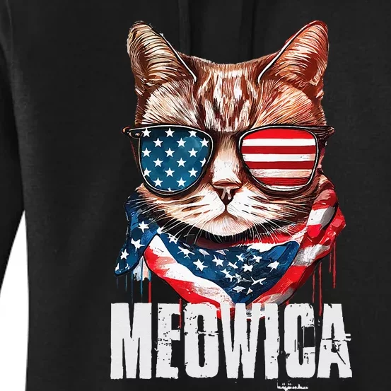 4th Of July Meowica American Flag Cat Women's Pullover Hoodie