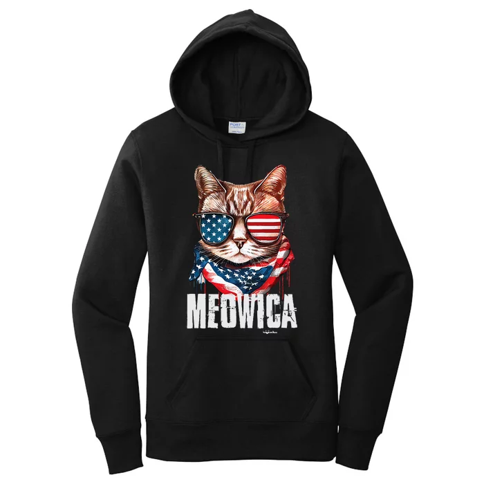 4th Of July Meowica American Flag Cat Women's Pullover Hoodie