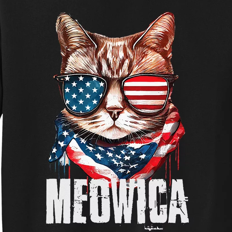 4th Of July Meowica American Flag Cat Tall Sweatshirt