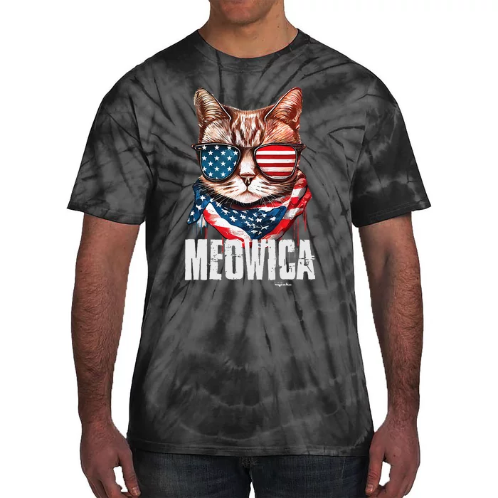 4th Of July Meowica American Flag Cat Tie-Dye T-Shirt