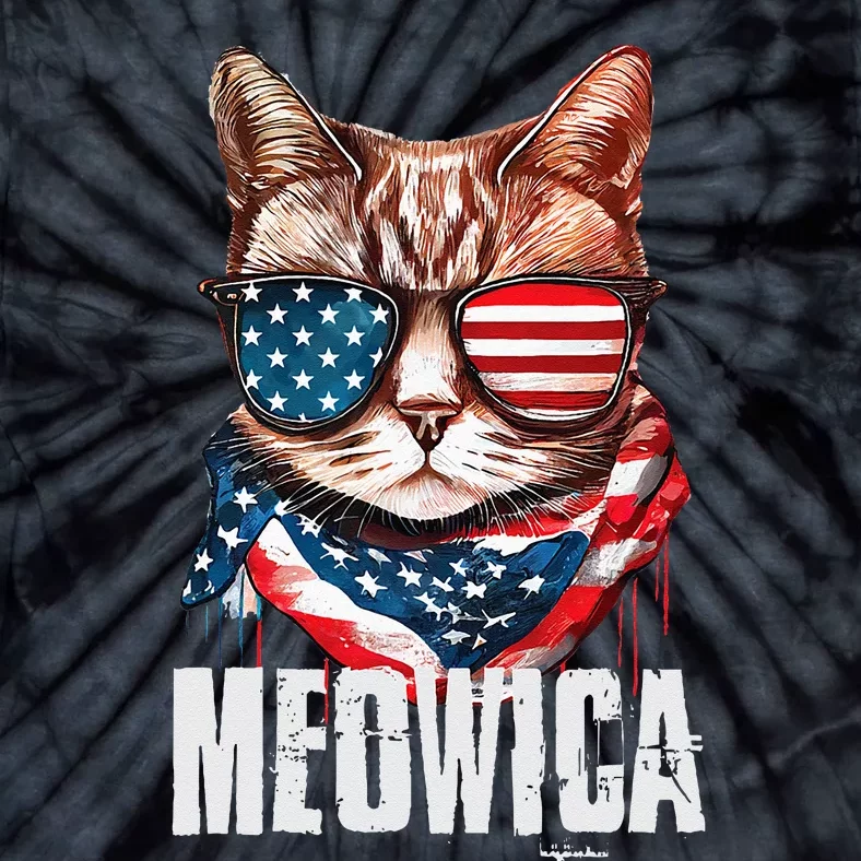 4th Of July Meowica American Flag Cat Tie-Dye T-Shirt