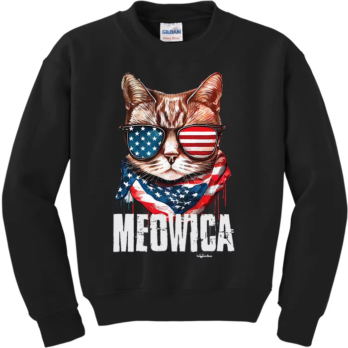 4th Of July Meowica American Flag Cat Kids Sweatshirt