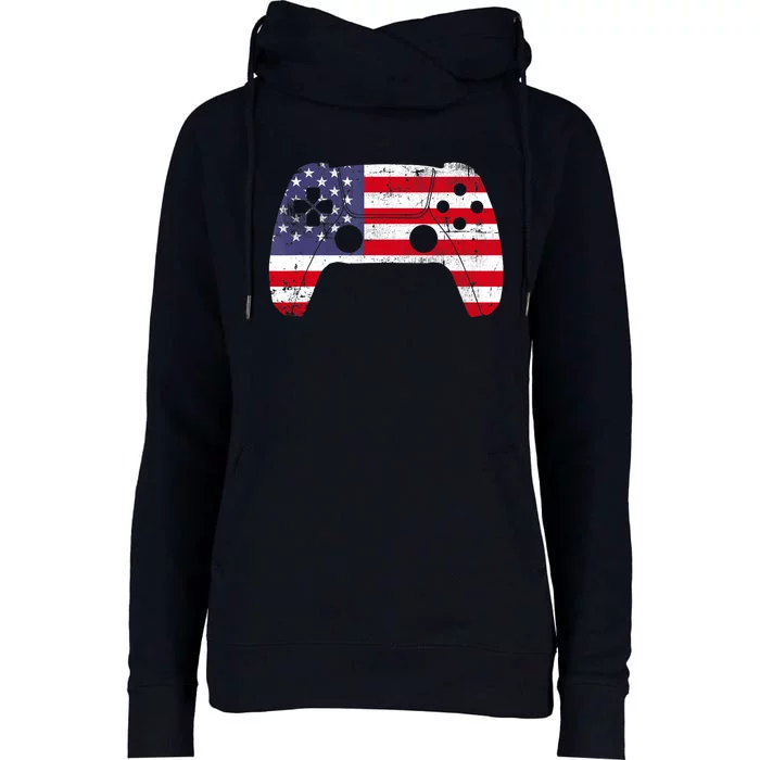 4th Of July Video Game Gamer Boy USA Flag Womens Funnel Neck Pullover Hood