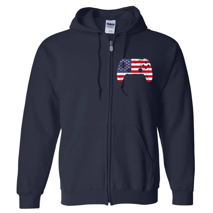 4th Of July Video Game Gamer Boy USA Flag Full Zip Hoodie