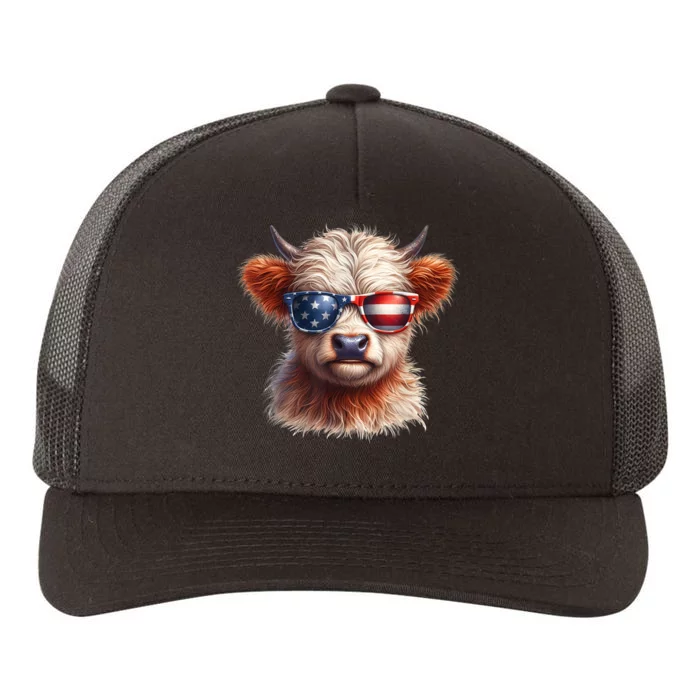 4th Of July Cute Highland Cow Us Flag Fourth Of July Independence Day Gift Yupoong Adult 5-Panel Trucker Hat