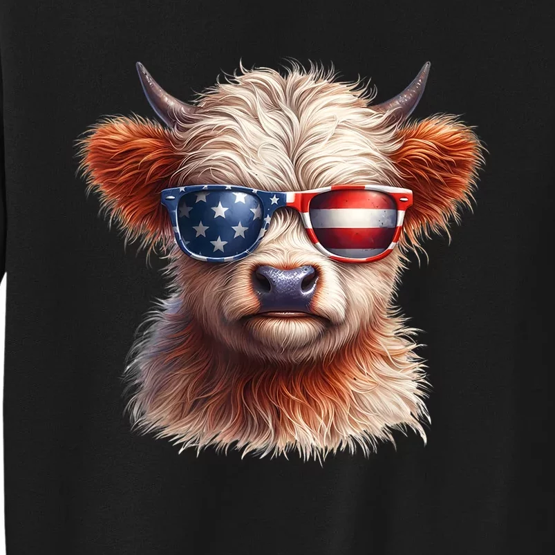 4th Of July Cute Highland Cow Us Flag Fourth Of July Independence Day Gift Tall Sweatshirt