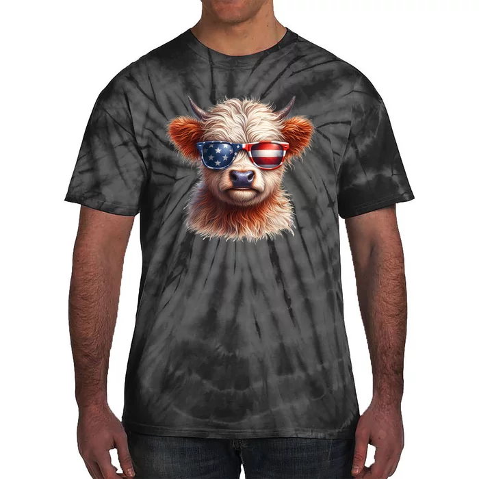 4th Of July Cute Highland Cow Us Flag Fourth Of July Independence Day Gift Tie-Dye T-Shirt