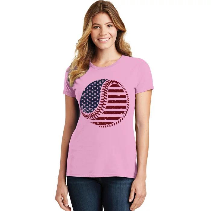 4th of July Patriotic American Flag Print Baseball Women's T-Shirt