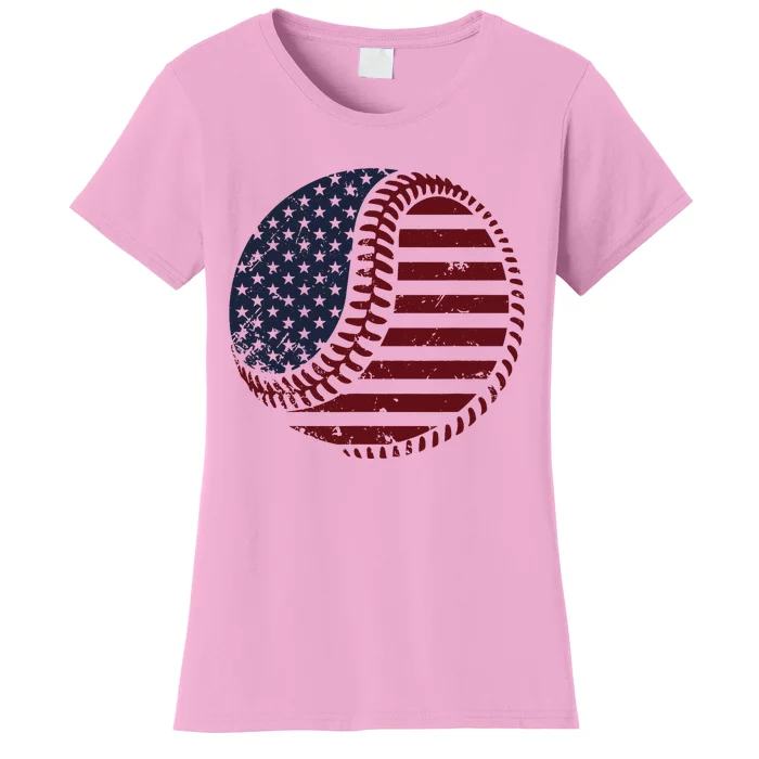 4th of July Patriotic American Flag Print Baseball Women's T-Shirt