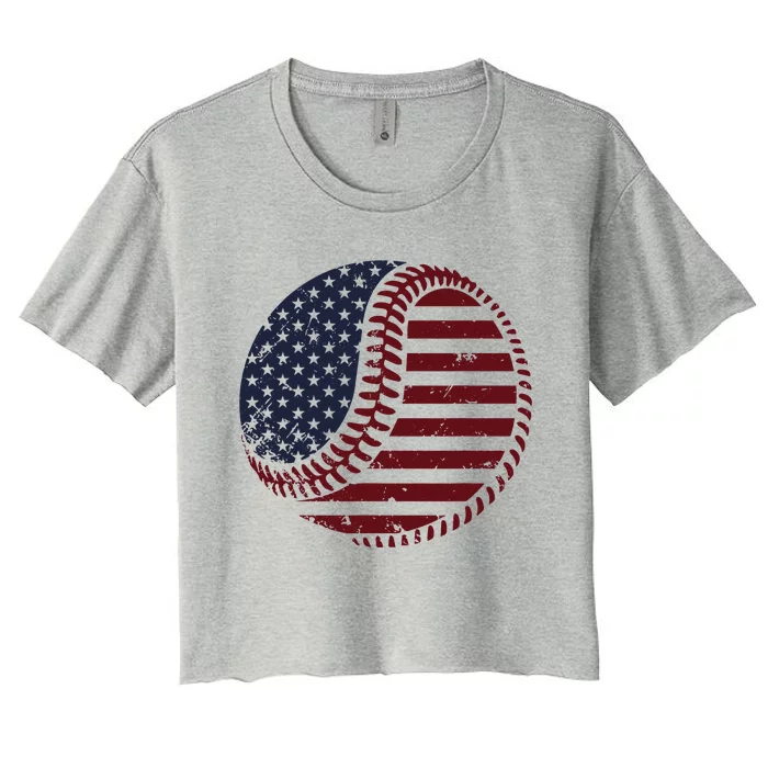 4th of July Patriotic American Flag Print Baseball Women's Crop Top Tee