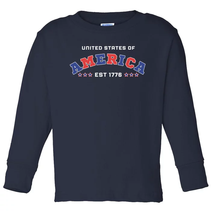 4th Of July Patriotic United States Of America Est 1776 Usa Toddler Long Sleeve Shirt