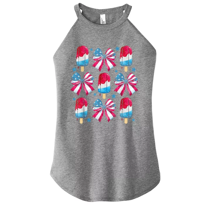 4th Of July Cute Popsicle Bows Patriotic Women’s Perfect Tri Rocker Tank