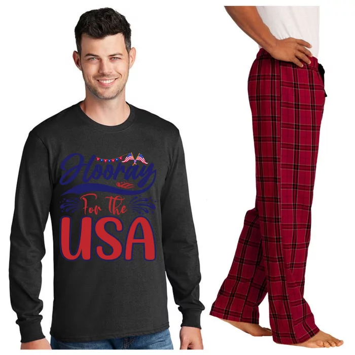 4th Of July Hooray For The Usa Patriotic Gift Long Sleeve Pajama Set