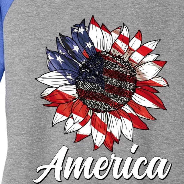 4th Of July Sunflower America Usa Flag American Patriotic Cool Gift Women's Tri-Blend 3/4-Sleeve Raglan Shirt