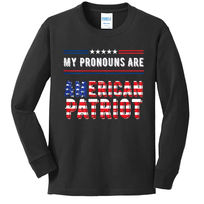 4th Of July My Pronouns Are American Patriot Vintage Design Kids Long Sleeve Shirt