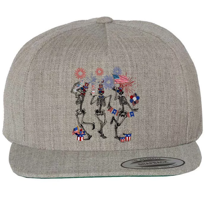 4th Of July Skellies Dancing Skeleton American Flag Great Gift Wool Snapback Cap