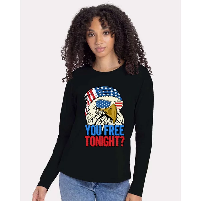 4th Of July American Flag Bald Eagle Mullet You Free Tonight Gift Womens Cotton Relaxed Long Sleeve T-Shirt