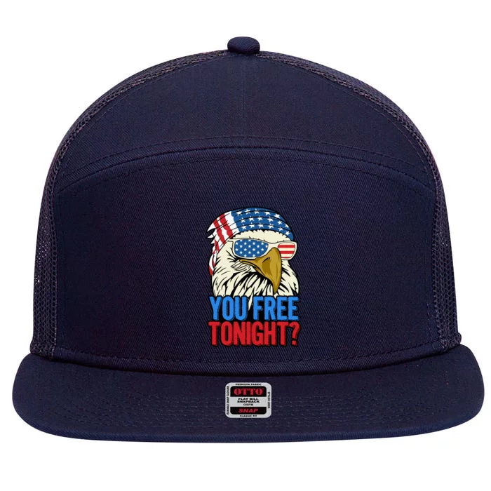 4th Of July American Flag Bald Eagle Mullet You Free Tonight Gift 7 Panel Mesh Trucker Snapback Hat