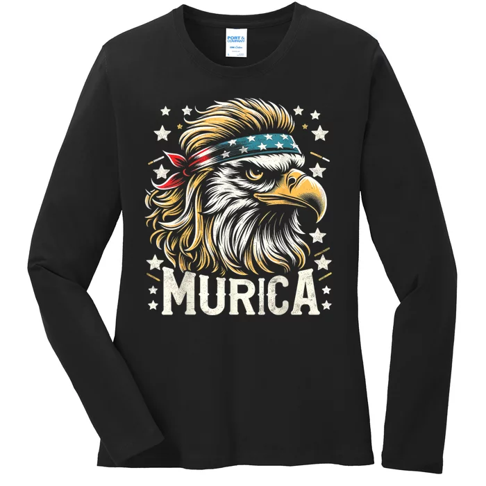 4th Of July Bald Eagle Mullet Murica Usa Usa Merica Ladies Long Sleeve Shirt