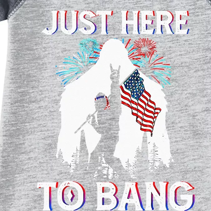 4th Of July Bigfoot Sasquatch Just Here To Bang Funny Infant Baby Jersey Bodysuit