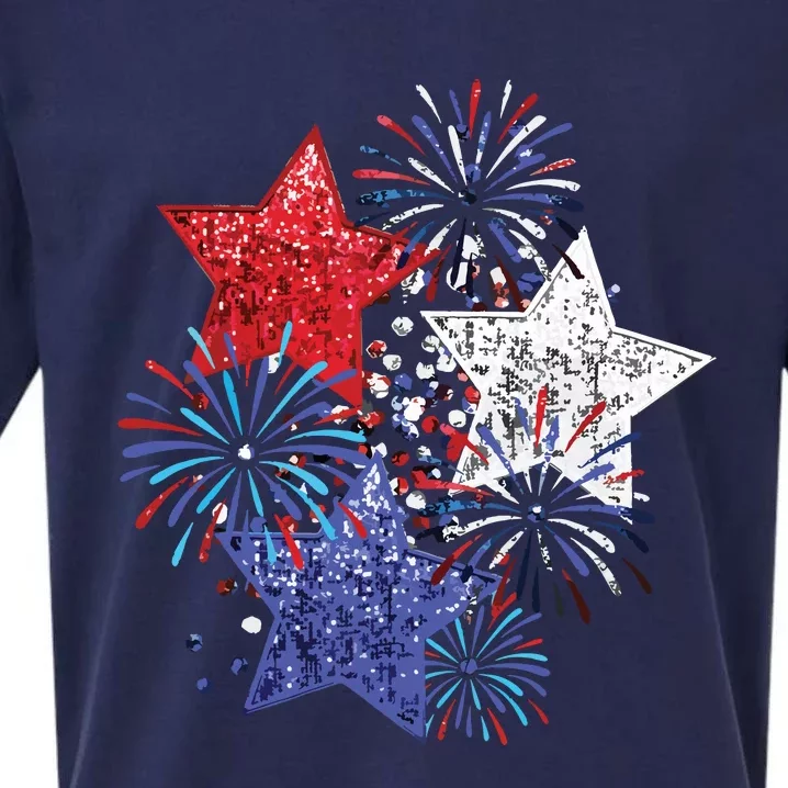 4th Of July Fireworks Stars Funny Cute 4th Of July Sueded Cloud Jersey T-Shirt