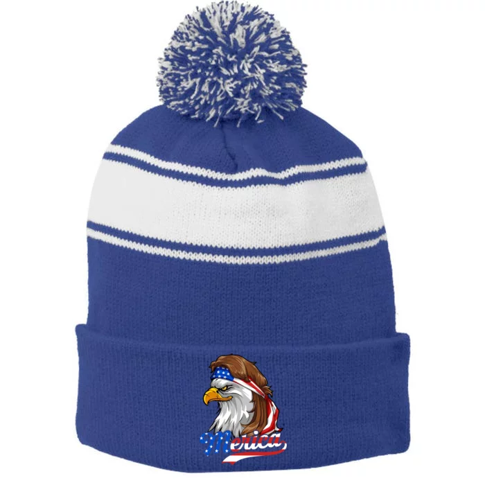 4th Of July Eagle Mullet Merica American Flag Usa Vintage Gift Stripe Pom Pom Beanie