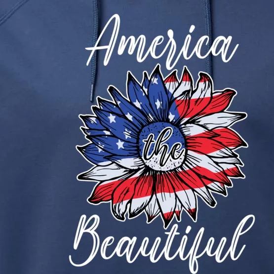 4th Of July Sunflower Flag America Beautiful Stars Stripes Great Gift Performance Fleece Hoodie