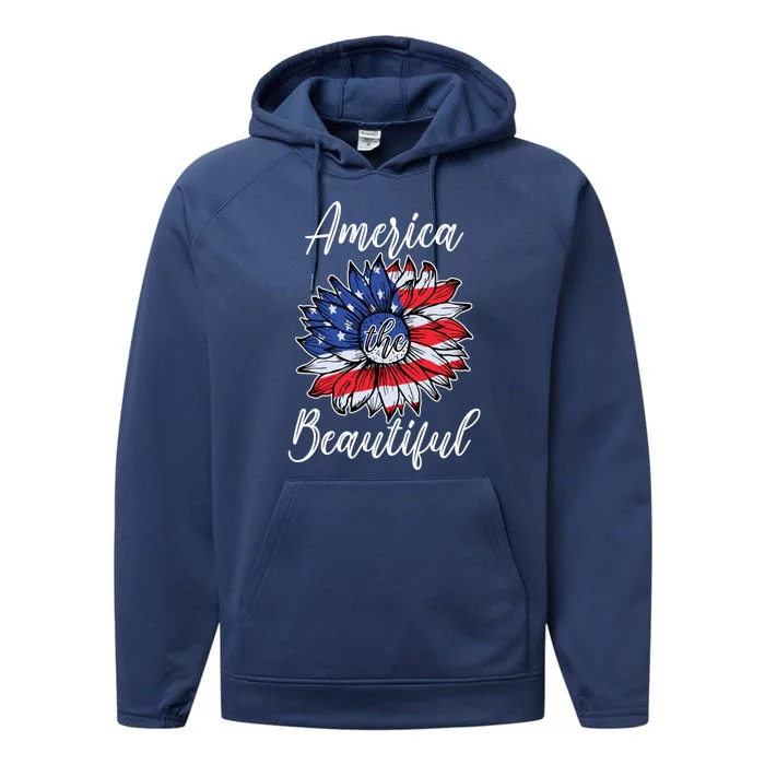 4th Of July Sunflower Flag America Beautiful Stars Stripes Great Gift Performance Fleece Hoodie