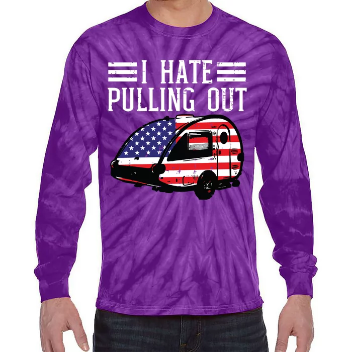 4th Of July Camping Hate Pulling Out America Women Tie-Dye Long Sleeve Shirt