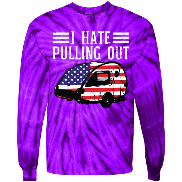 4th Of July Camping Hate Pulling Out America Women Tie-Dye Long Sleeve Shirt